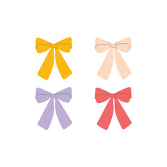 Cute bows set, simple hand drawn bows, ribbons, vector illustation isolated on a white background