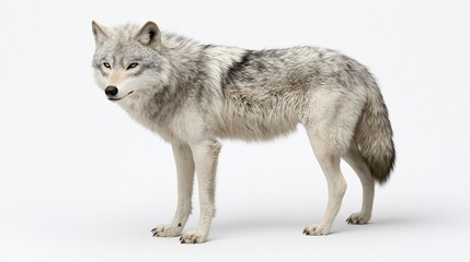 Fototapeta premium Gray wolf standing on white background.