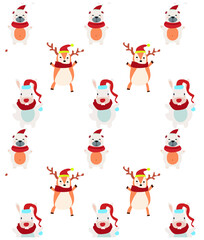 bear, deer, rabbit, pattern,winter, holidays, funny