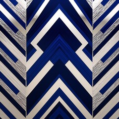 Geometric sapphire and silver chevron patterns forming striking border designs