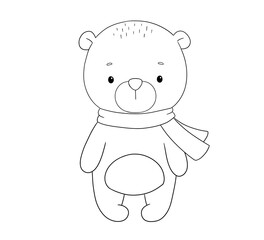 Fototapeta premium Cute bear, line hand drawn illustration isolated on white background for coloring book