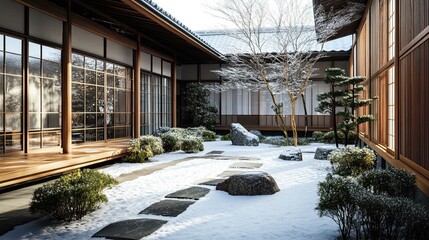 Fototapeta premium Japanese courtyard in the snow 