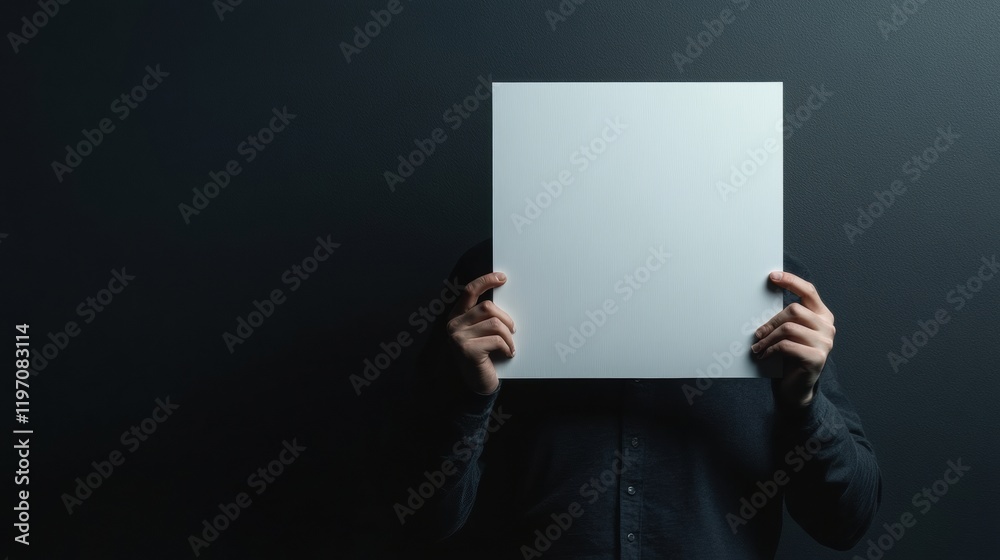 Aufkleber Blank square held in hands against dark background providing space for text or creative design concept. Generative AI