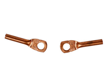 Copper lugs isolated on a white background. Top view