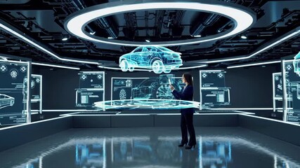 Exploring advanced automotive technology in a futuristic exhibition space