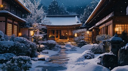 Japanese courtyard in the snow 