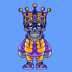 Mascot character design cartoon crown king skull