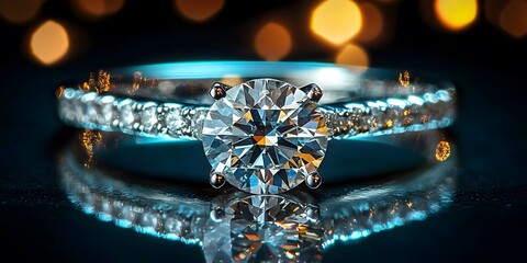 Elegant round stone ring with sparkling accents on a dark surface. Generative AI