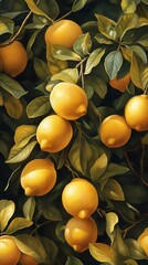 Ripe lemons on a tree branch, orchard background.  Food, recipe, website use