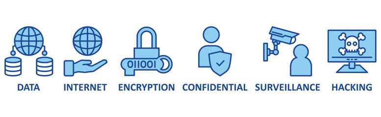 Privacy icon set illustration concept with icon of data, internet, encryption, confidential, surveillance, hacking	
