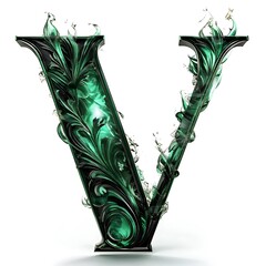 Emerald Letter V with Ornate Design
