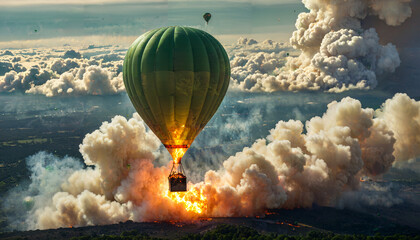 Obraz premium Montgolfière au-dessus des nuages de feu