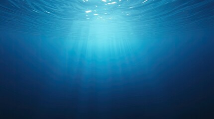 Obraz premium An underwater seascape in a deep abyss, bathed in the ethereal glow of a blue sun. Bioluminescent creatures radiate vibrant colors