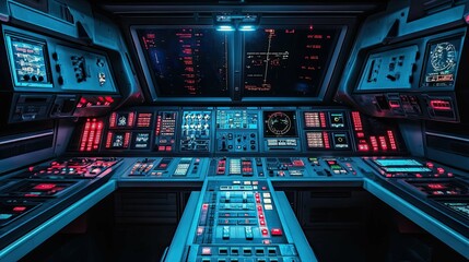 Obraz premium Spaceship Control Room 4K no people 