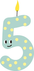 Original number birthday candle hand drawn illustration five