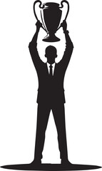 silhouette of man holds champions cup trophy vector design. success concept. Champion cup winner trophy