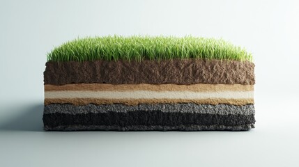 Detailed 3D Illustration of Soil Layers and Ground Composition