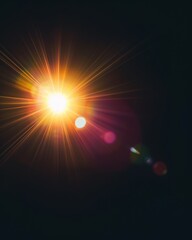 Lens Flare light over Black Background, lighting warm flare, Abstract of lighting for background.