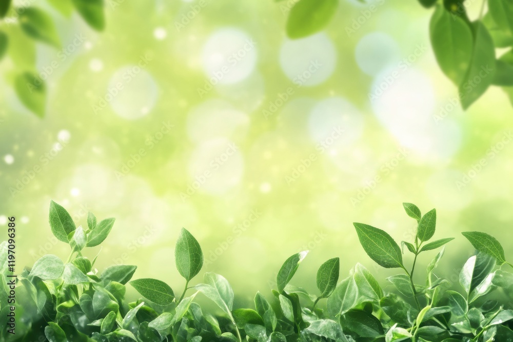 Aufkleber vibrant green leaves framed against a soft blurred background for text placement and creative mock u