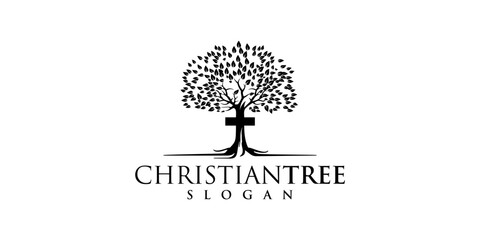 cross tree vector logo design.