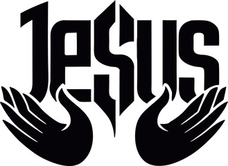 Jesus name in the shape of prayer hands vector