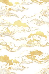 Golden Cloudscape: Elegant Asian-Inspired Line Art Design