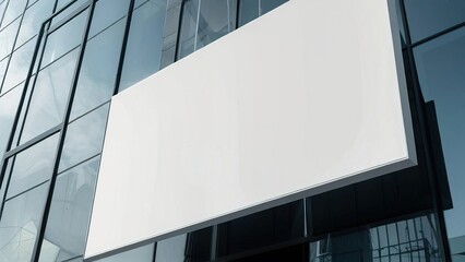 Obraz premium Modern office building with a blank advertisement space against reflective glass windows