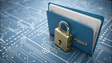 A locked folder on a circuit board background symbolizes data security and protection in the digital age.