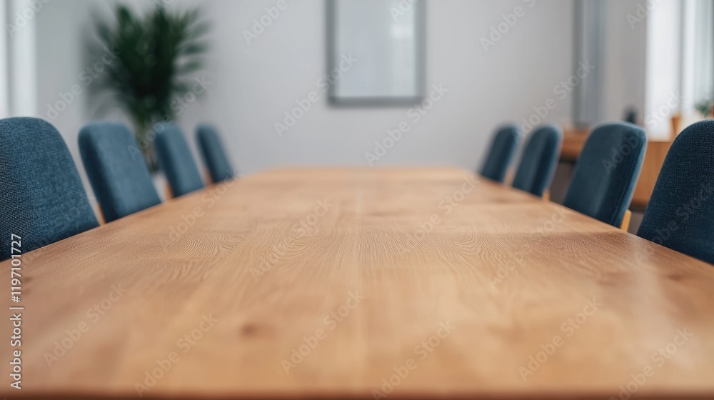 Poster empty conference table inviting collaboration in a modern office space