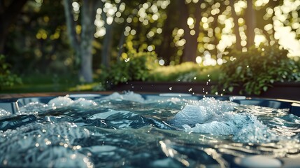 Fototapeta premium A small pool of water with a few leaves floating on the surface