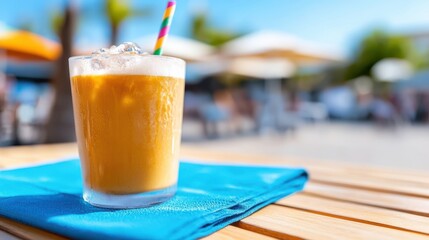 Enjoying a refreshing ice coffee on a sunny beach day