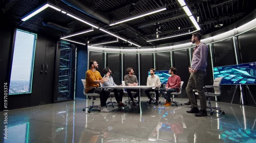 Aufkleber virtual collaboration in a high-tech meeting space with futuristic displays