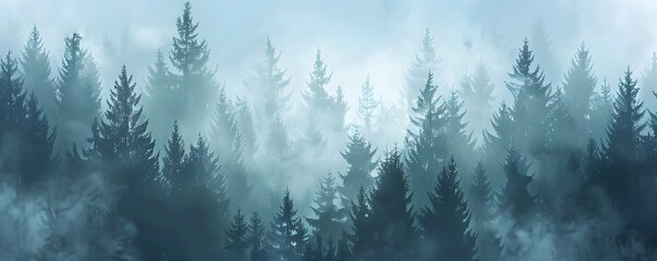 Obraz premium A forest with trees and fog