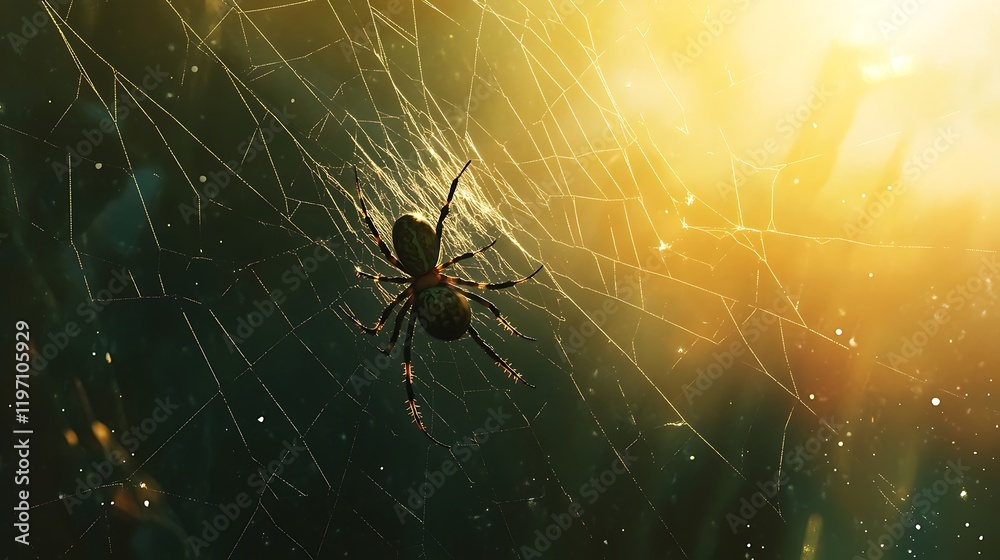Wall mural a golden orb-weaver spider with its striking web shimmering in the sunlight