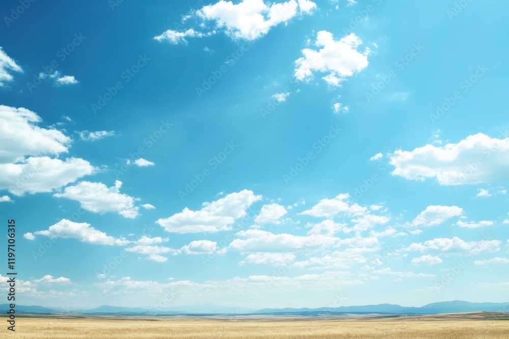 Poster Vast blue sky with scattered clouds over an open landscape ideal for creative text placement and design mockups. Generative AI