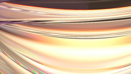 Elegant and modern 3D rendering of an abstract background featuring the beauty of warm-colored rainbow refracted light through glass with contemporary curves.