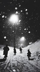 Obraz premium Children Walking in Snowy City 