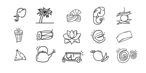 Doddle related to Indian,design for background design,collection of India aesthetics,human made with hand design,giggly cute clip-art set.  