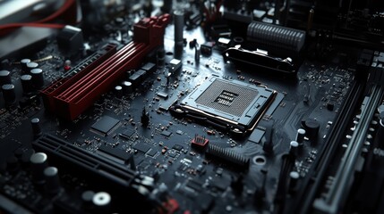 Close-Up of Circuit Board with Processor and Components