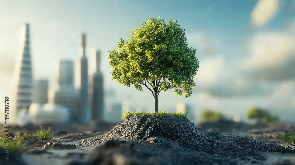 Poster 3D rendered concept of carbon capture as part of offset programs to reduce carbon footprints and support sustainability, aimed at achieving carbon neutrality goals
