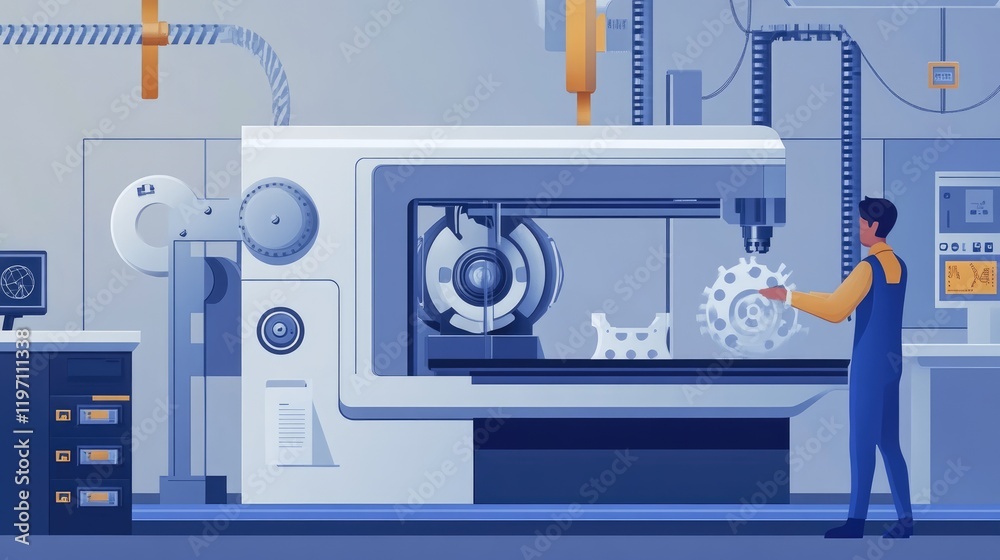 Poster A 3D printer in action, producing parts with a quality control specialist overseeing the process, symbolizing the integration of advanced manufacturing and quality control in 3D printing