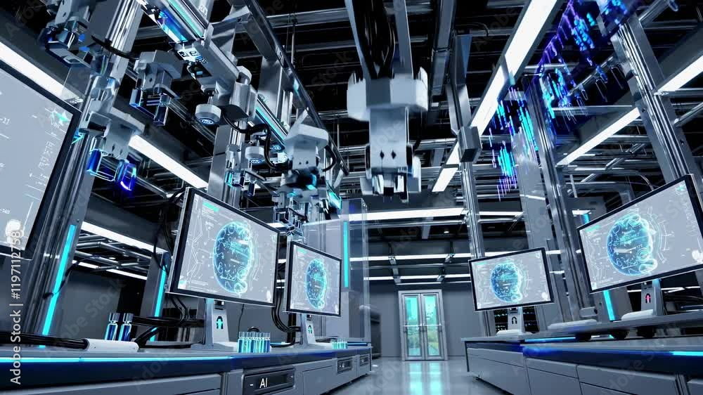 Leinwandbilder high-tech laboratory showcasing advanced robotics and data visualization in a modern research facili