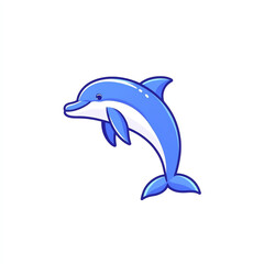 Fototapeta premium A playful dolphin illustration, showcasing its vibrant blue color against a simple white background, ideal for aquatic themes.