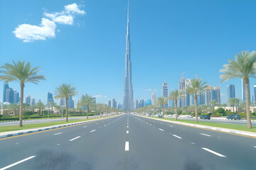 Naklejka premium Cityscape Road and Tall Building Illustration