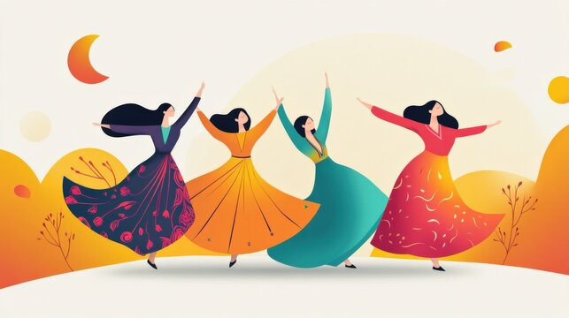 Joyful Celebration of Diversity and Cultural Expression with Women Dancing in Colorful Attire