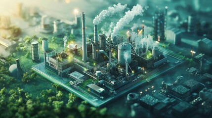 Obraz premium A digital illustration showing the process of carbon capture in offset programs, helping to reduce carbon emissions and support the global move toward carbon neutrality