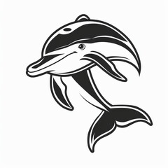 Obraz premium Cute Dolphin Vector Logo in Black and White Outline Design