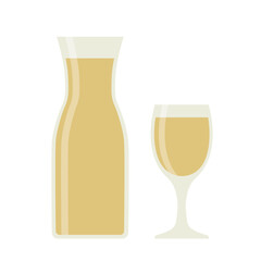 white house wine carafe and glass- vector illustration