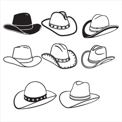 SET OF VECTOR VARIOUS COWBOY HATS SILHOUETTES