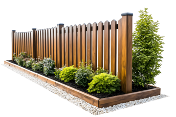 Design Garden Fence with Plants & White Gravel Border